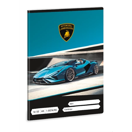 Füzet A/5 1.osztály vonalas ARS UNA 32lap Lamborghini fekete-kék 14-32