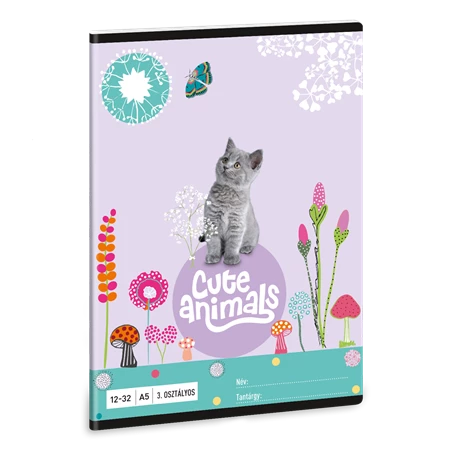 Füzet A/5 3.osztály vonalas ARS UNA 32lap Cuki állatok Animals-kitten 12-32