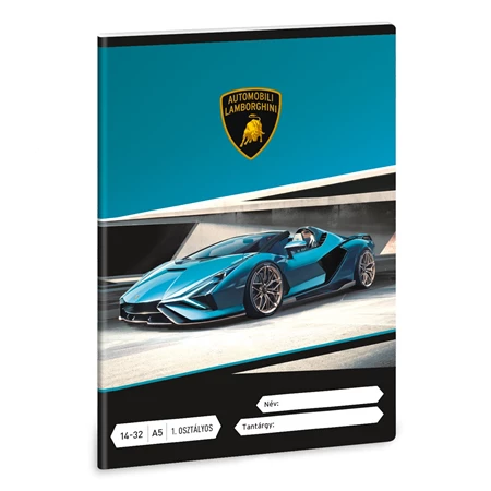 Füzet A/5 1.osztály vonalas ARS UNA 32lap Lamborghini fekete-kék 14-32