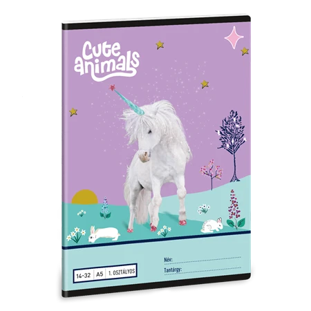 Füzet A/5 1. osztályos vonalas ARS UNA 32lap Cute Animal Unicorn 14-32