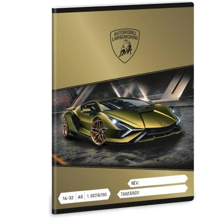 Füzet A/5 1. osztályos vonalas ARS UNA 32lap Lamborghini arany 14-32
