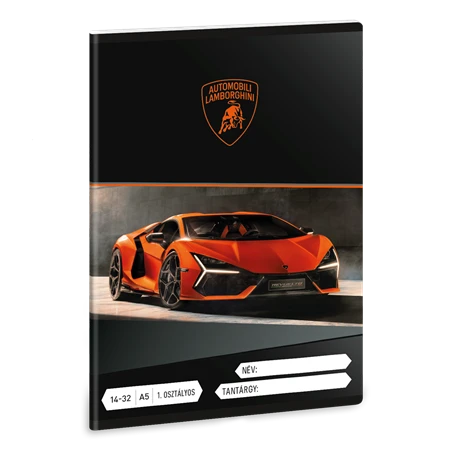 Füzet A/5 1. osztályos vonalas ARS UNA 32lap Lamborghini piros 14-32