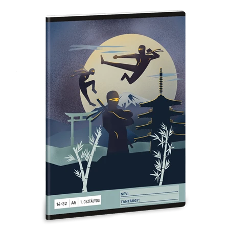 Füzet A/5 1. osztályos vonalas ARS UNA 32lap Ninjas in the dark 14-32