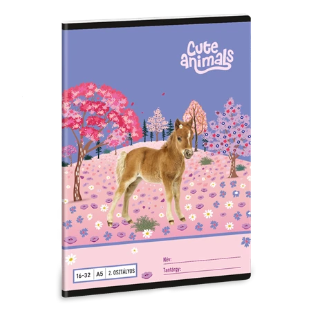 Füzet A/5 2.osztály vonalas ARS UNA 32lap Cute animals-Horse 16-32