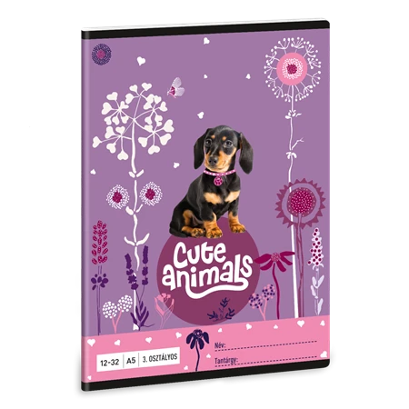 Füzet A/5 3.osztály vonalas ARS UNA 32lap Cuki állatok Animals-puppy 12-32