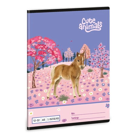 Füzet A/5 3.osztály vonalas ARS UNA 32lap Cute Animals-Horse 12-32