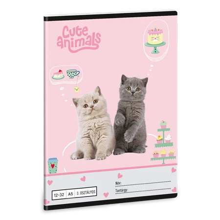 Füzet A/5 3.osztály vonalas ARS UNA 32lap Cute animals-tea party 12-32