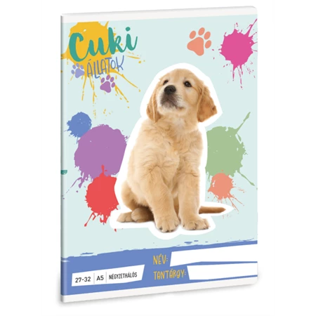 Füzet A/5 kockás ARS UNA 32lap Cuki állatok Golden Retriever