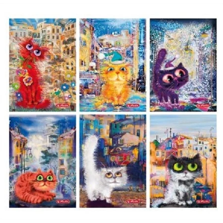 Füzet A/5 kockás HERLITZ 60lap PP Crazy Cats vegyes, minta nem választható