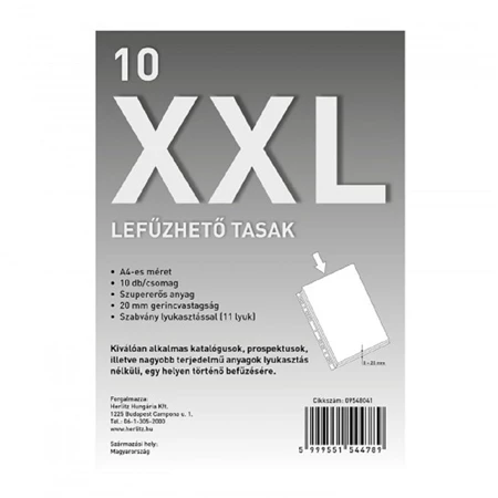 Genotherm fűzős A/4 HERLITZ XXL 10db/csomag 180micron, gerincvastagsága 25mm-ig bővíthető