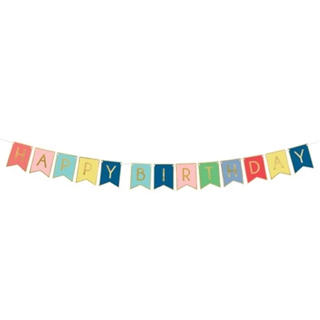 Girland papír Happy Birthday felirat 15x175cm színes
