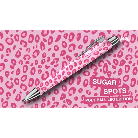 Golyóstoll Faber-Castell Poly Ball Leo Edition, párduc mintás rózsaszín test, írás kék, vonalvastagság XB, Sugar Spots