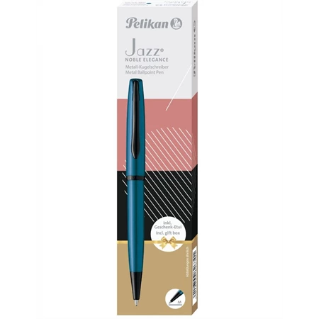 Golyóstoll PELIKAN Jazz Noble Elegance fém, díszdobozban, Aqumarine, kék tollbetéttel