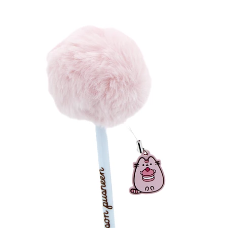 Golyóstoll Pusheen pompomos, kupakos rózsaszín-kék