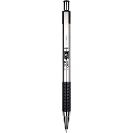 Golyóstoll ZEBRA F-301 fekete külső, nyomógombos, 0,24 írásvastagság, acél tolltest