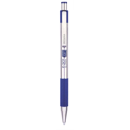 Golyóstoll ZEBRA F-301 kék külső, nyomógombos, 0,24 írásvastagság, acél tolltest