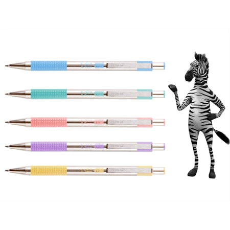 Golyóstoll ZEBRA F-301 pastel sárga külső, nyomógombos, 0,24 írásvastagság, acél tolltest
