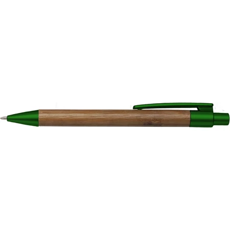 Golyóstoll bambusz, műanyag zöld kiegészítőkkel, kék tollbetét
