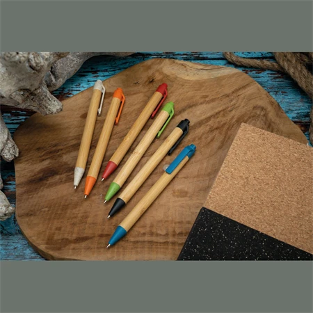 Golyóstoll búzaszalma-bambusz golyóstoll kék klipsz, kék írásszin