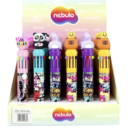 Golyóstoll kupakos, 0,5mm NEBULÓ Funny Animals DTG 10színű