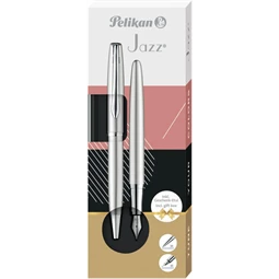 Golyóstoll + töltőtoll PELIKAN Jazz Noble Elegance fém, díszdobozban, ezüst szinű, kék tollbetéttel