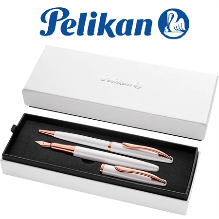 Golyóstoll + töltőtoll PELIKAN Jazz Noble Elegance fém, díszdobozban, gyöngy - rosegold kiegészítóvel, kék tollbetéttel