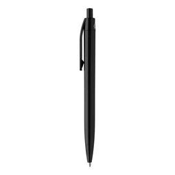 Golyóstoll újrahasznosított ABS műanyag, nyomógombos, fekete testtel, 10×138 mm, kék betéttel