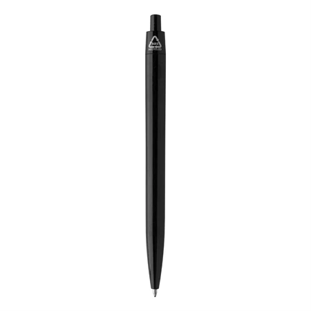 Golyóstoll újrahasznosított ABS műanyag, nyomógombos, fekete testtel, 10×138 mm, kék betéttel