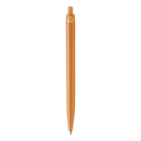 Golyóstoll újrahasznosított ABS műanyag, nyomógombos, narancssárga testtel, 10×138 mm, kék betéttel