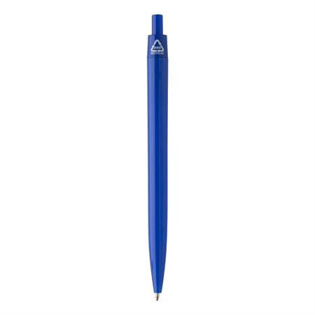 Golyóstoll újrahasznosított ABS műanyag, nyomógombos, sötét kék testtel, 10×138 mm, kék betéttel