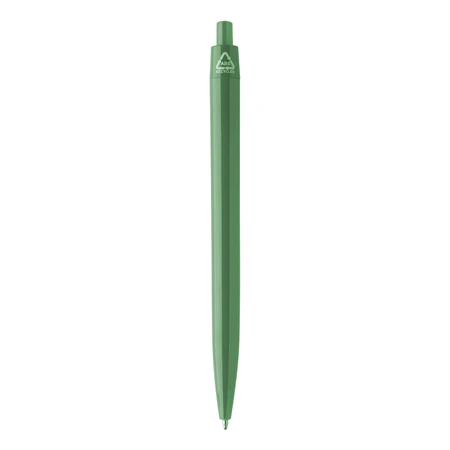 Golyóstoll újrahasznosított ABS műanyag, nyomógombos, zöld testtel, 10×138 mm, kék betéttel