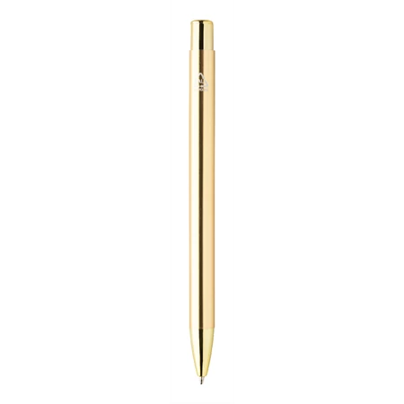 Golyóstoll újrahasznosított alumínium, fényes metál felületű arany szinű testtel, kék írásszin