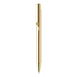 Golyóstoll újrahasznosított alumínium, fényes metál felületű arany szinű testtel, kék írásszin