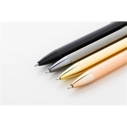 Golyóstoll újrahasznosított alumínium, fényes metál felületű fekete szinű testtel, kék írásszin