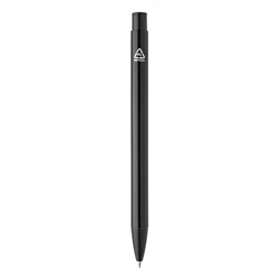 Golyóstoll újrahasznosított alumínium, fényes metál felületű fekete szinű testtel, kék írásszin