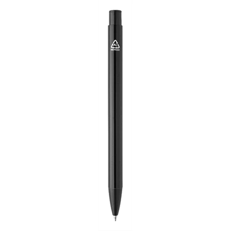 Golyóstoll újrahasznosított alumínium, fényes metál felületű fekete szinű testtel, kék írásszin