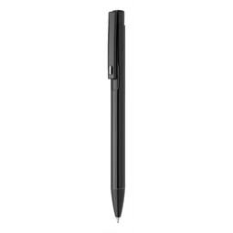 Golyóstoll újrahasznosított alumínium, fényes metál felületű fekete szinű testtel, kék írásszin