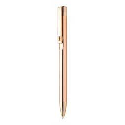 Golyóstoll újrahasznosított alumínium, fényes metál felületű rózsaarany szinű testtel, kék írásszin