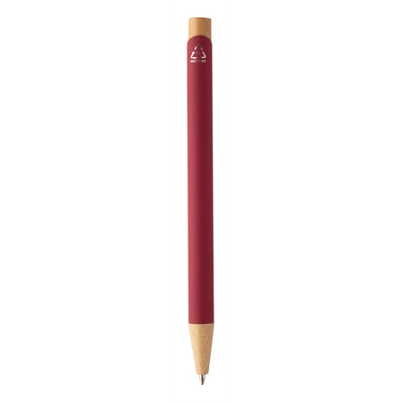 Golyóstoll újrahasznosított alumínium, gumírozott felülettel, bambusz nyomógombos, ezüst klipsz, burgundi vörös 11x138mm