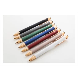 Golyóstoll újrahasznosított alumínium, gumírozott felülettel, bambusz nyomógombos, ezüst klipsz, pasztell rózsaszín