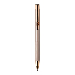 Golyóstoll újrahasznosított alumínium, gumírozott felülettel, bambusz nyomógombos, ezüst klipsz, pasztell rózsaszín