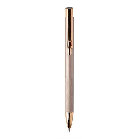 Golyóstoll újrahasznosított alumínium, gumírozott felülettel, bambusz nyomógombos, ezüst klipsz, pasztell rózsaszín