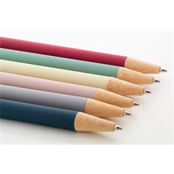 Golyóstoll újrahasznosított alumínium, gumírozott felülettel, bambusz nyomógombos, ezüst klipsz, pasztell sárga 11x138mm