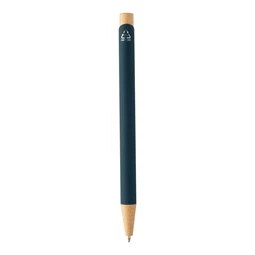 Golyóstoll újrahasznosított alumínium, gumírozott felülettel, bambusz nyomógombos, ezüst klipsz, pasztell sötétkék