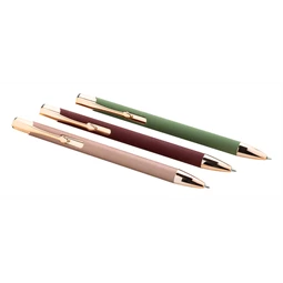 Golyóstoll újrahasznosított alumínium gumírozott felülettel, rózsaarany klipsz, zöld