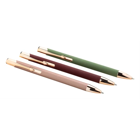 Golyóstoll újrahasznosított alumínium gumírozott felülettel, rózsaarany klipsz, zöld