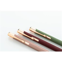 Golyóstoll újrahasznosított alumínium gumírozott felülettel, rózsaarany klipsz, zöld