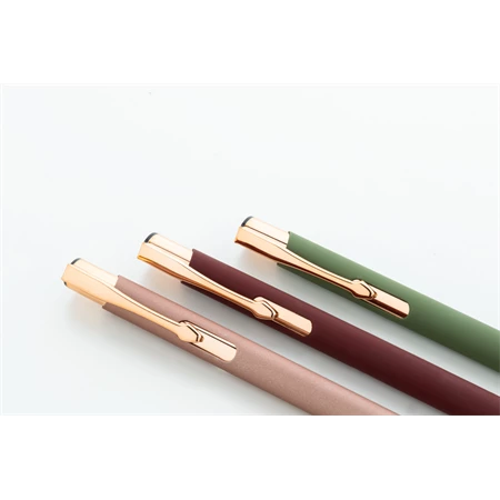 Golyóstoll újrahasznosított alumínium gumírozott felülettel, rózsaarany klipsz, zöld