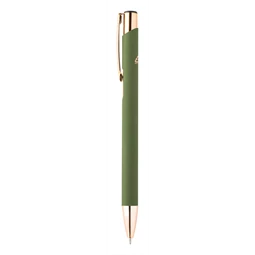 Golyóstoll újrahasznosított alumínium gumírozott felülettel, rózsaarany klipsz, zöld
