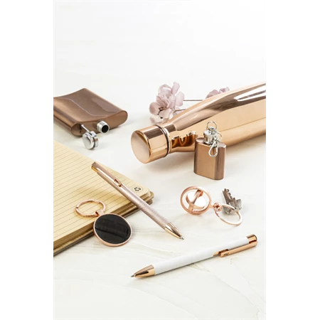 Golyóstoll újrahasznosított alumínium, matt felületű testtel, texturált markolatú, fehér test, rózsaarany klipsz